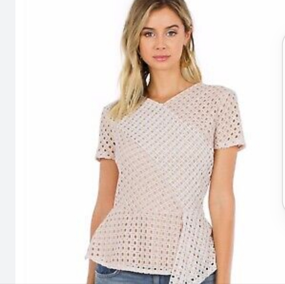 BCBG Kaleigh Eyelet Women's Lace Peplum Top in Cream/Beige, Medium, NWOT